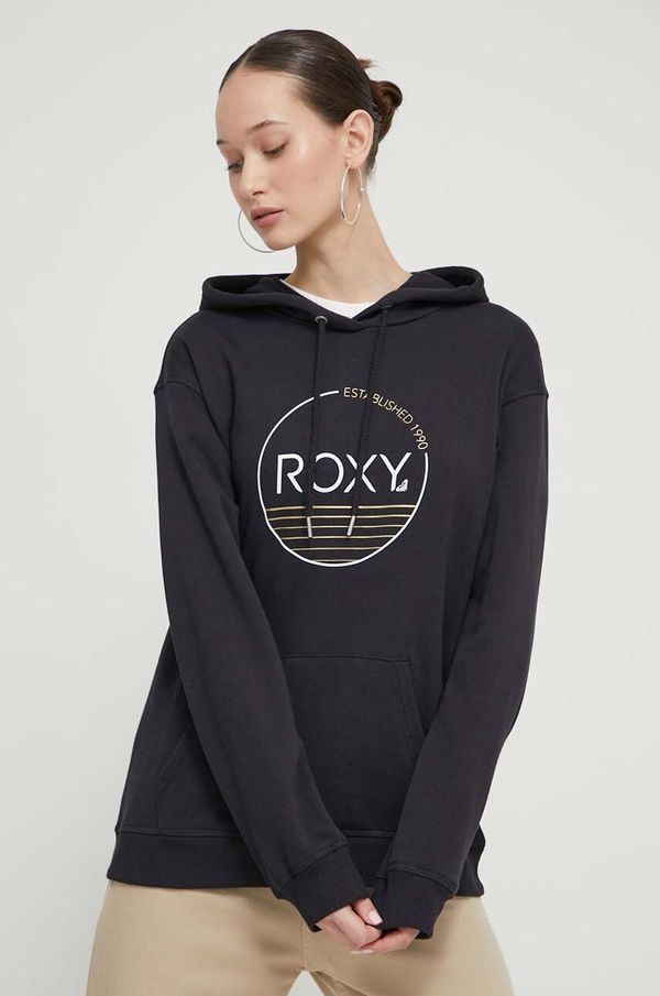 Roxy Pulover Roxy ženski, črna barva, s kapuco, ERJFT04815