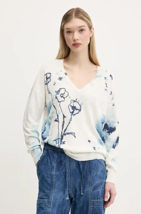 Desigual Pulover s primesjo lanu Desigual BRUMA ženski, bež barva, 25SWJF26