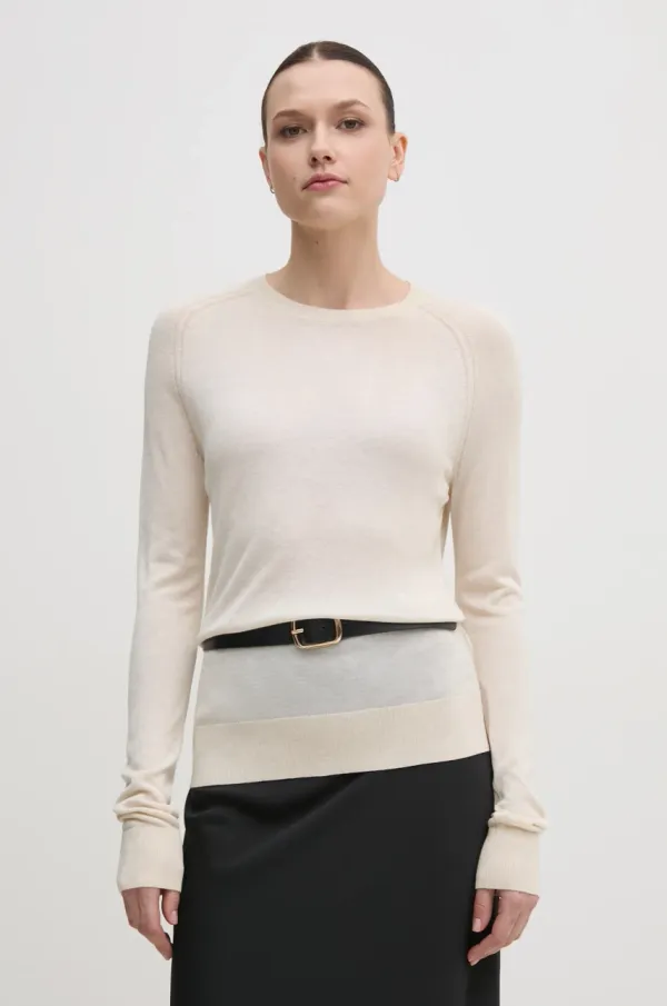 Calvin Klein Pulover s primesjo svile Calvin Klein bež barva, K20K208199