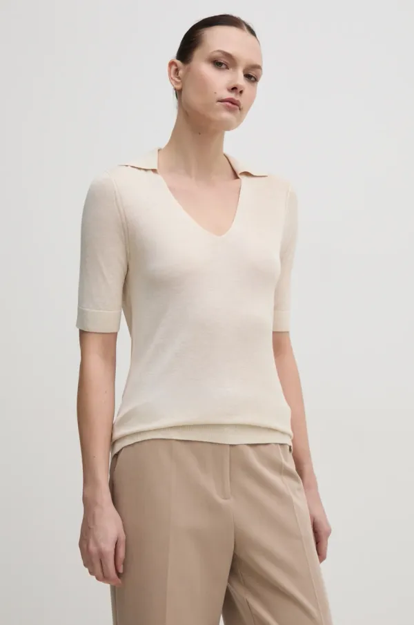 Calvin Klein Pulover s primesjo svile Calvin Klein bež barva, K20K208200