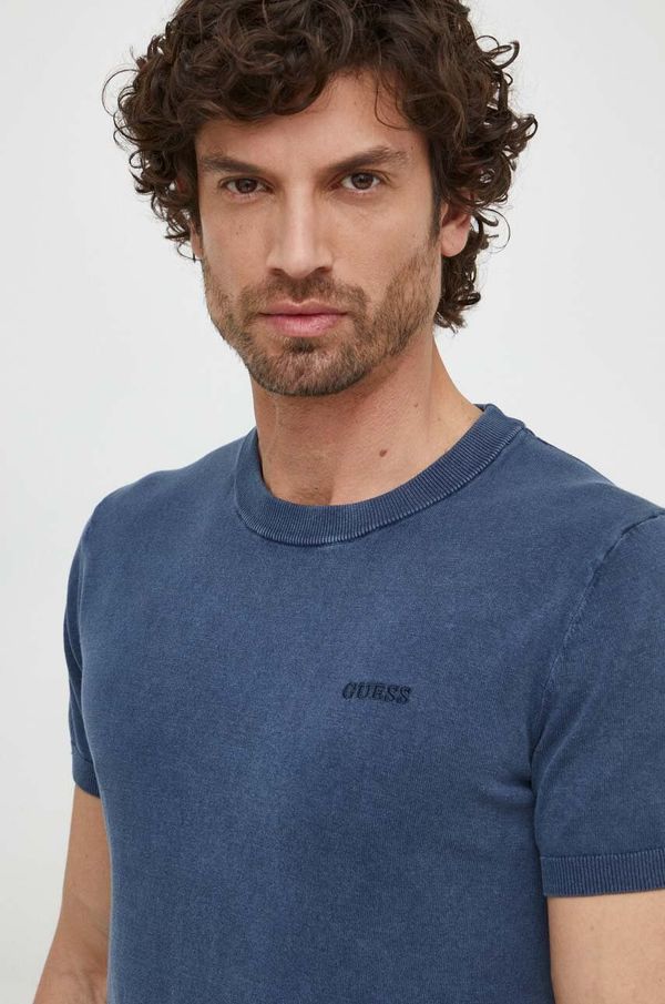 Guess Pulover s primesjo svile Guess mornarsko modra barva