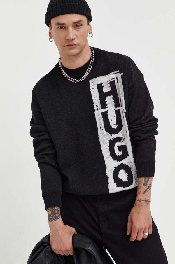 Hugo Pulover s primesjo volne HUGO moški, črna barva