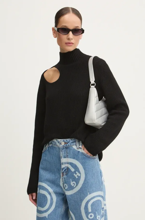 HUGO Pulover s primesjo volne HUGO ženski, črna barva, 50522546