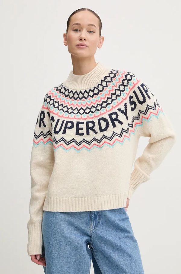 Superdry Pulover s primesjo volne Superdry ženski, bež barva, W6110555A-B9Q