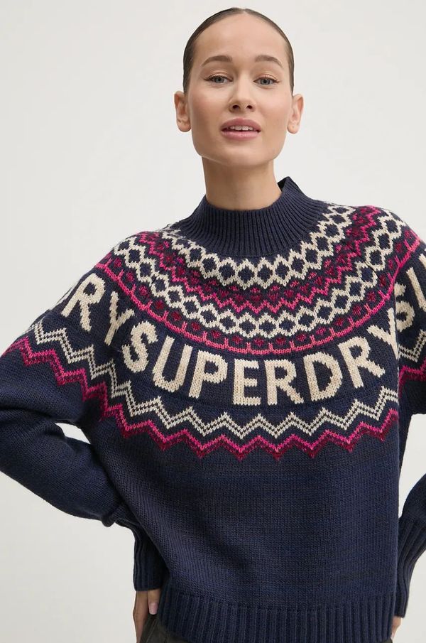 Superdry Pulover s primesjo volne Superdry ženski, mornarsko modra barva, W6110555A-B9R