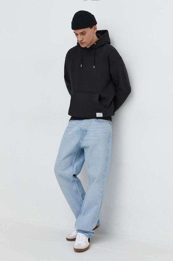 Solid Pulover Solid moška, črna barva, s kapuco