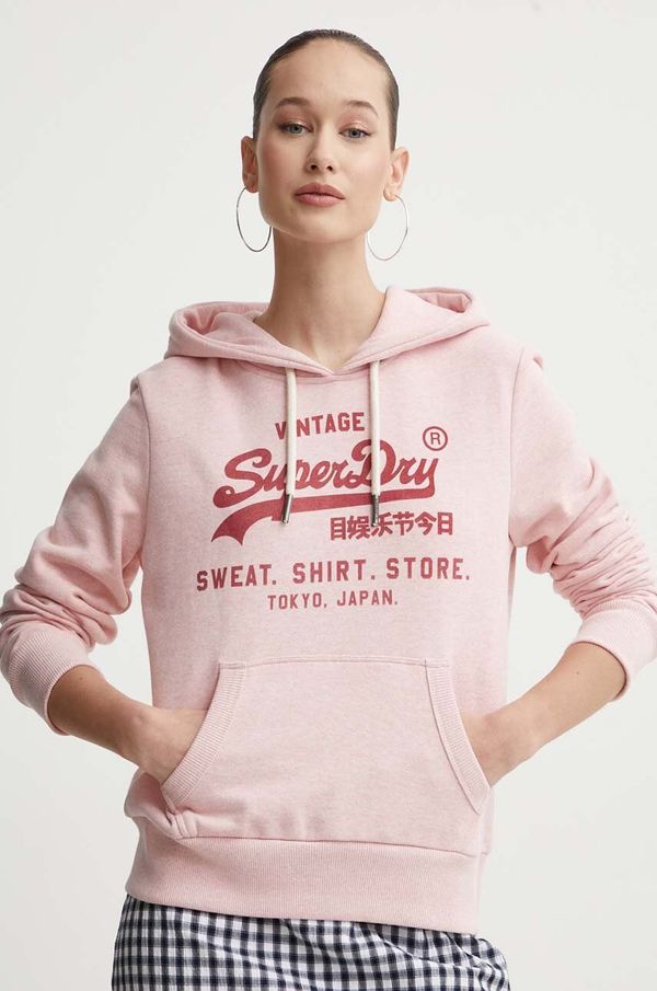 Superdry Pulover Superdry ženska, roza barva, s kapuco