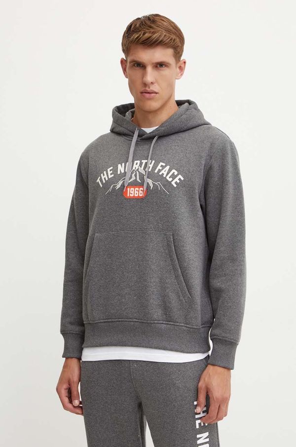 The North Face Pulover The North Face Hoodie Varsity Graphic moški, siva barva, s kapuco, NF0A89DJDYY1