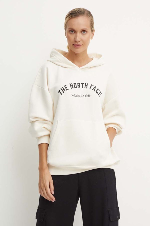 The North Face Pulover The North Face Hoodie Varsity Graphic ženski, bež barva, s kapuco, NF0A89CSQLI1