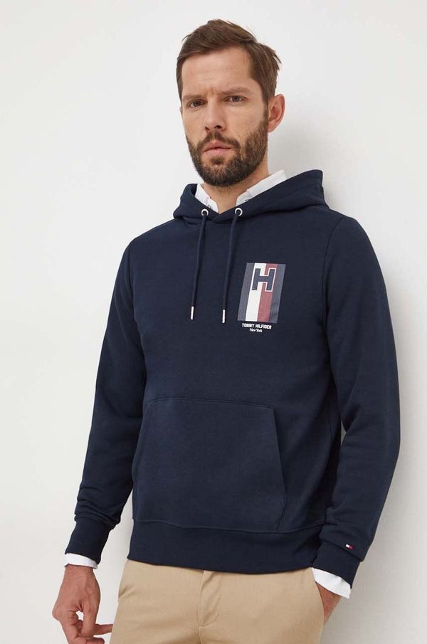 Tommy Hilfiger Pulover Tommy Hilfiger moška, mornarsko modra barva, s kapuco