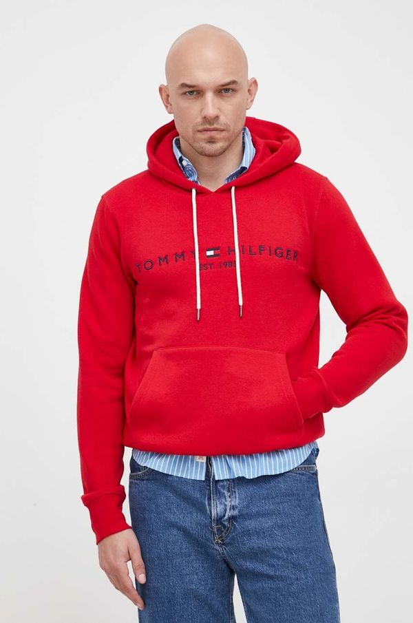 Tommy Hilfiger Pulover Tommy Hilfiger moška, rdeča barva, s kapuco