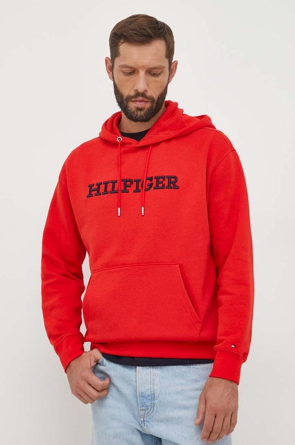 Tommy Hilfiger Pulover Tommy Hilfiger moška, rdeča barva, s kapuco