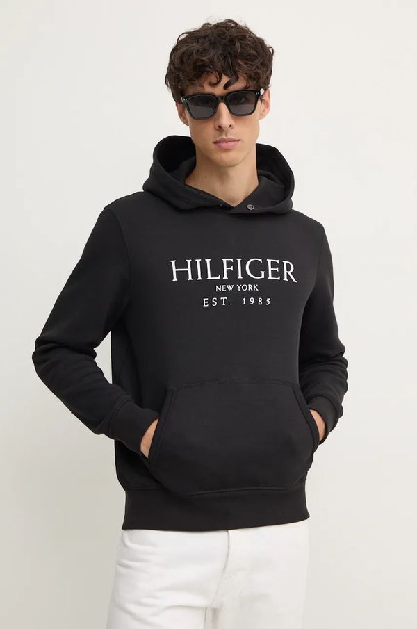 Tommy Hilfiger Pulover Tommy Hilfiger moški, črna barva, s kapuco, MW0MW35523