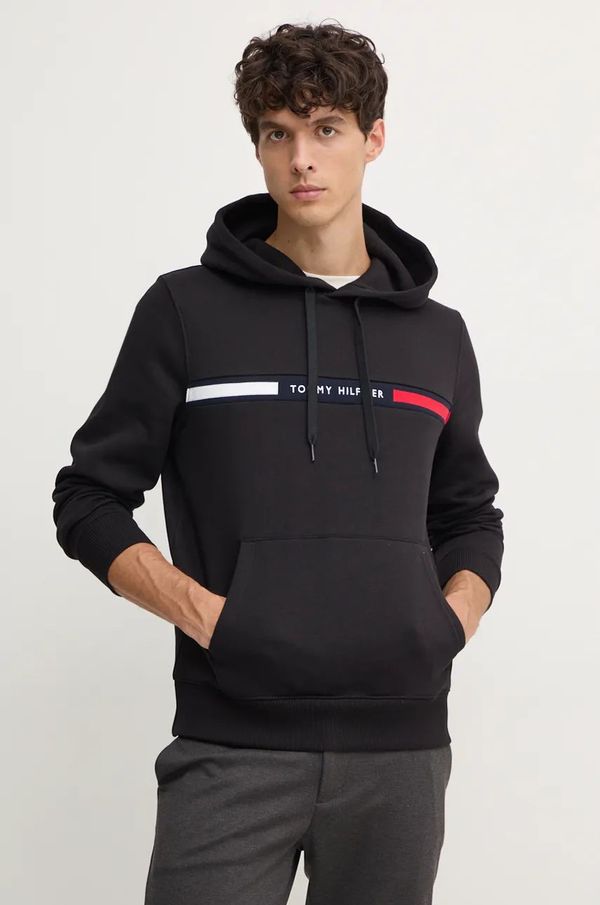 Tommy Hilfiger Pulover Tommy Hilfiger moški, črna barva, s kapuco, MW0MW37361