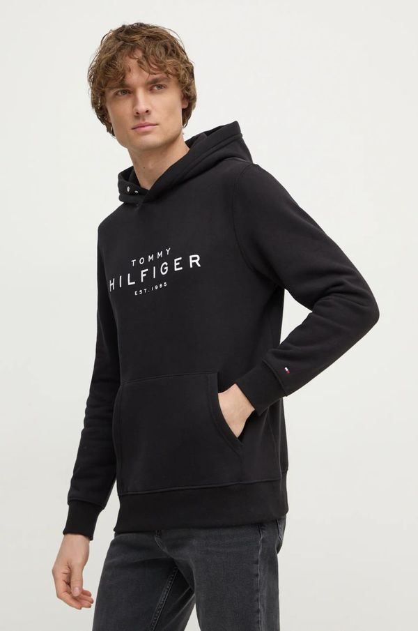 Tommy Hilfiger Pulover Tommy Hilfiger moški, črna barva, s kapuco, MW0MW37455