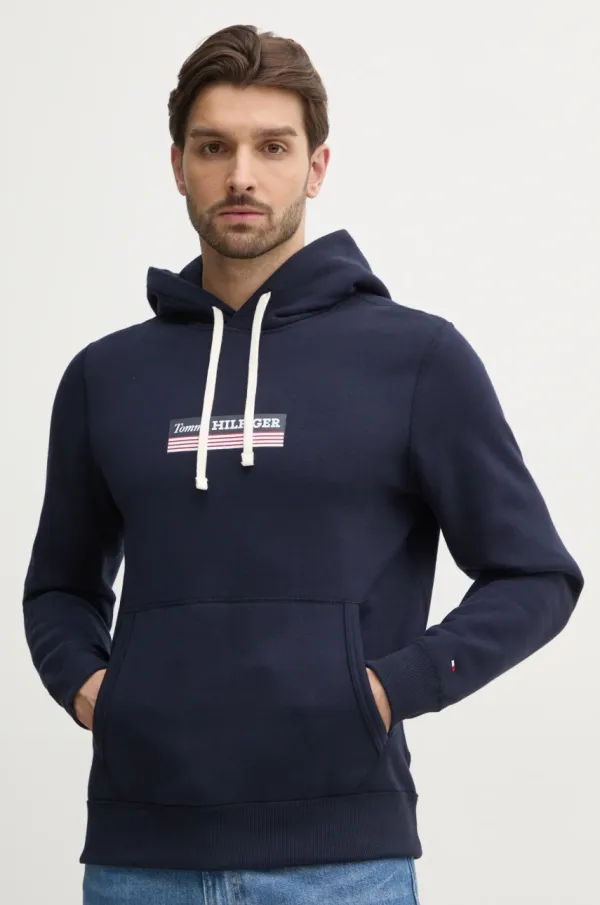 Tommy Hilfiger Pulover Tommy Hilfiger moški, mornarsko modra barva, s kapuco, MW0MW38331