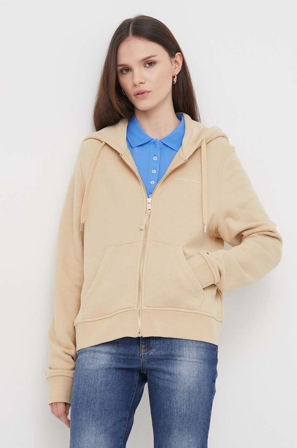 Tommy Hilfiger Pulover Tommy Hilfiger ženska, bež barva, s kapuco
