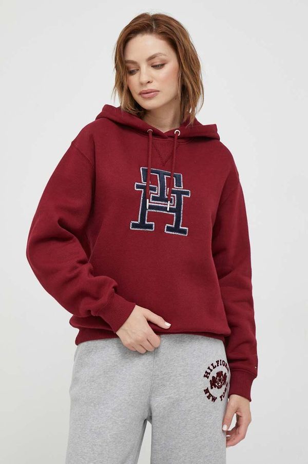 Tommy Hilfiger Pulover Tommy Hilfiger ženska, bordo barva, s kapuco