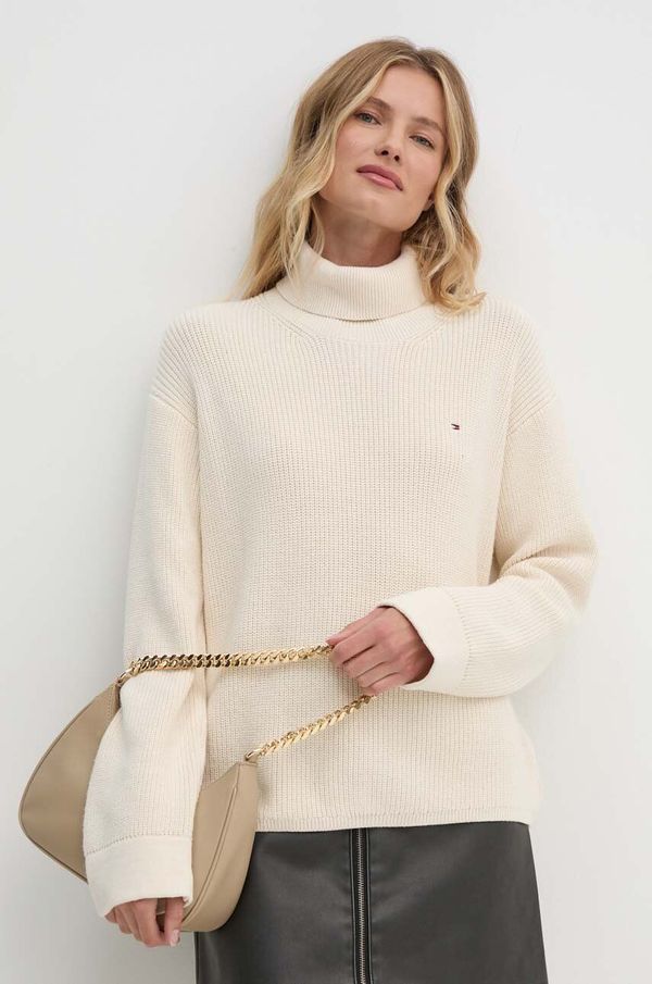 Tommy Hilfiger Pulover Tommy Hilfiger ženski, bež barva, WW0WW43094