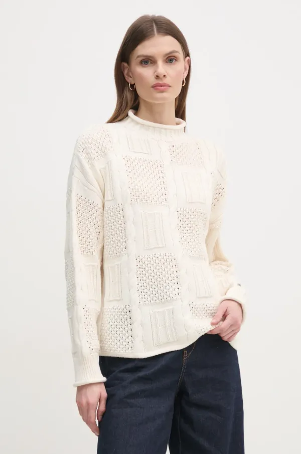 Tommy Hilfiger Pulover Tommy Hilfiger ženski, bež barva, WW0WW45102