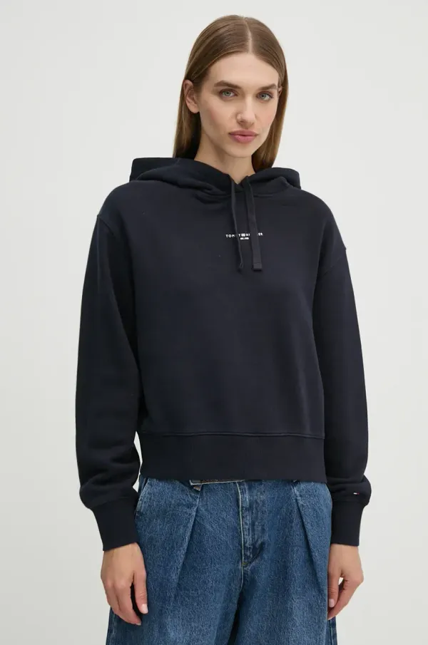 Tommy Hilfiger Pulover Tommy Hilfiger ženski, mornarsko modra barva, s kapuco, WW0WW42896