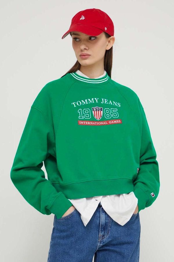 Tommy Jeans Pulover Tommy Jeans Archive Games ženski, zelena barva