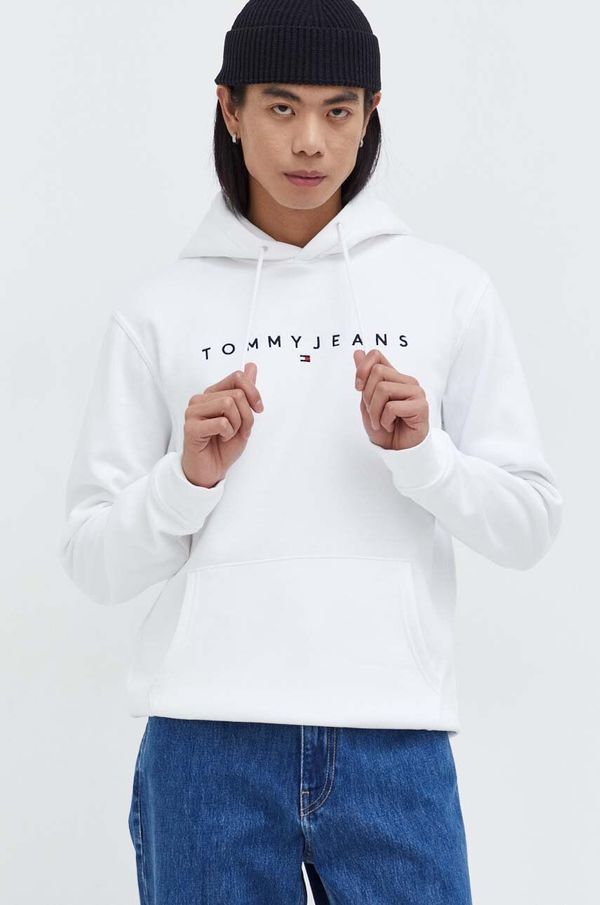 Tommy Jeans Pulover Tommy Jeans moška, bela barva, s kapuco