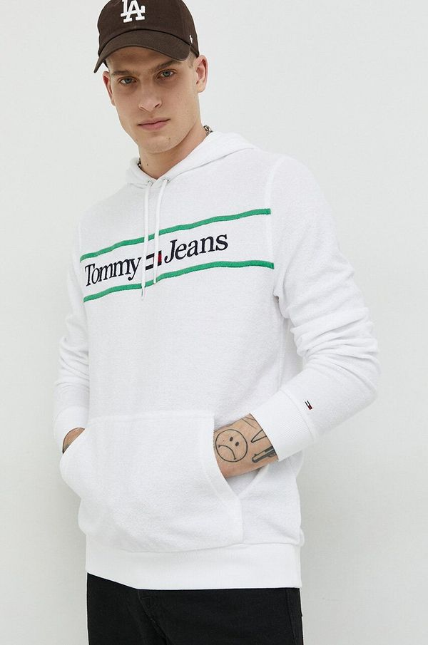 Tommy Jeans Pulover Tommy Jeans moška, bela barva, s kapuco
