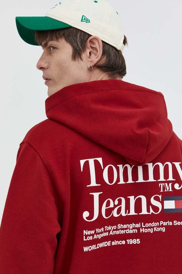 Tommy Jeans Pulover Tommy Jeans moška, bordo barva, s kapuco