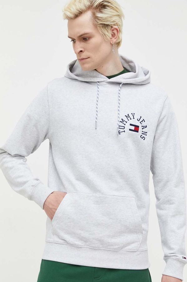 Tommy Jeans Pulover Tommy Jeans moška, siva barva, s kapuco