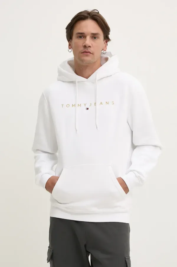 Tommy Jeans Pulover Tommy Jeans moški, bela barva, s kapuco, DM0DM20503
