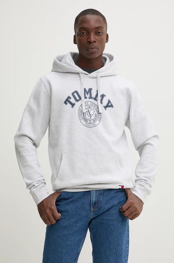 Tommy Jeans Pulover Tommy Jeans moški, siva barva, s kapuco, DM0DM19235