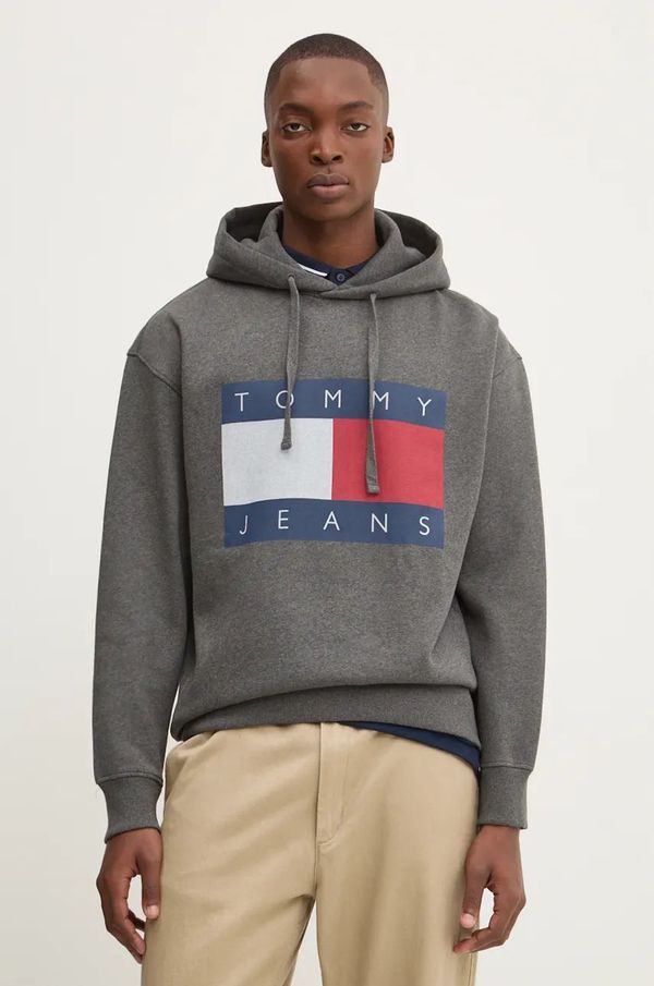 Tommy Jeans Pulover Tommy Jeans moški, siva barva, s kapuco, DM0DM20591