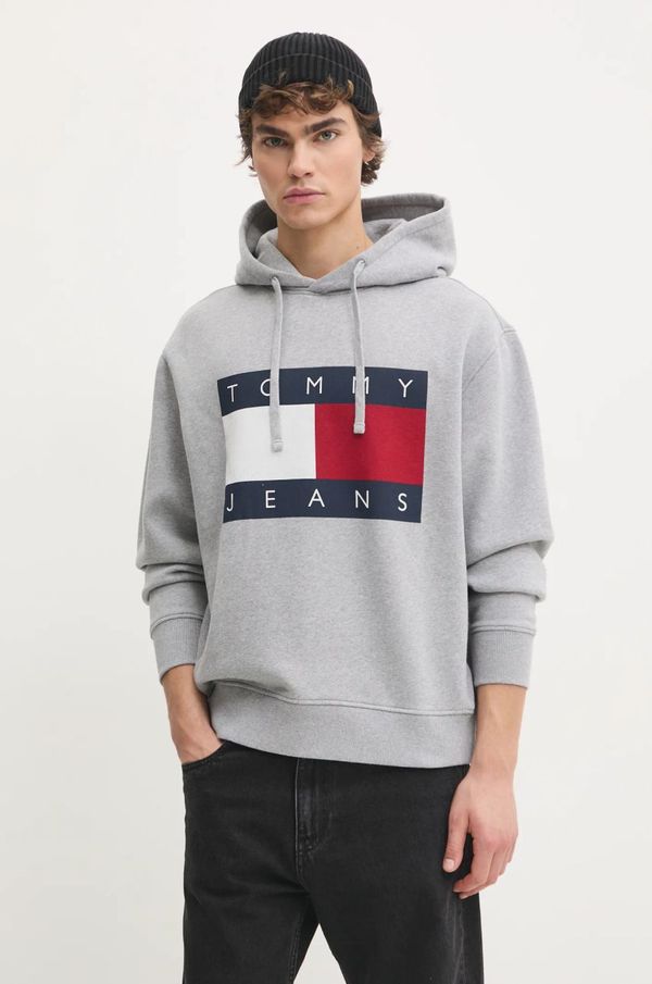 Tommy Jeans Pulover Tommy Jeans moški, siva barva, s kapuco, DM0DM21174