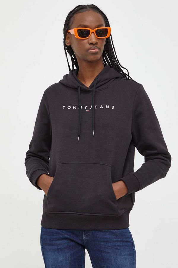 Tommy Jeans Pulover Tommy Jeans ženska, črna barva, s kapuco