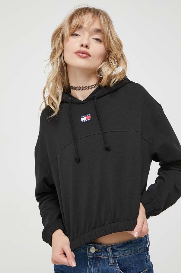 Tommy Jeans Pulover Tommy Jeans ženska, črna barva, s kapuco