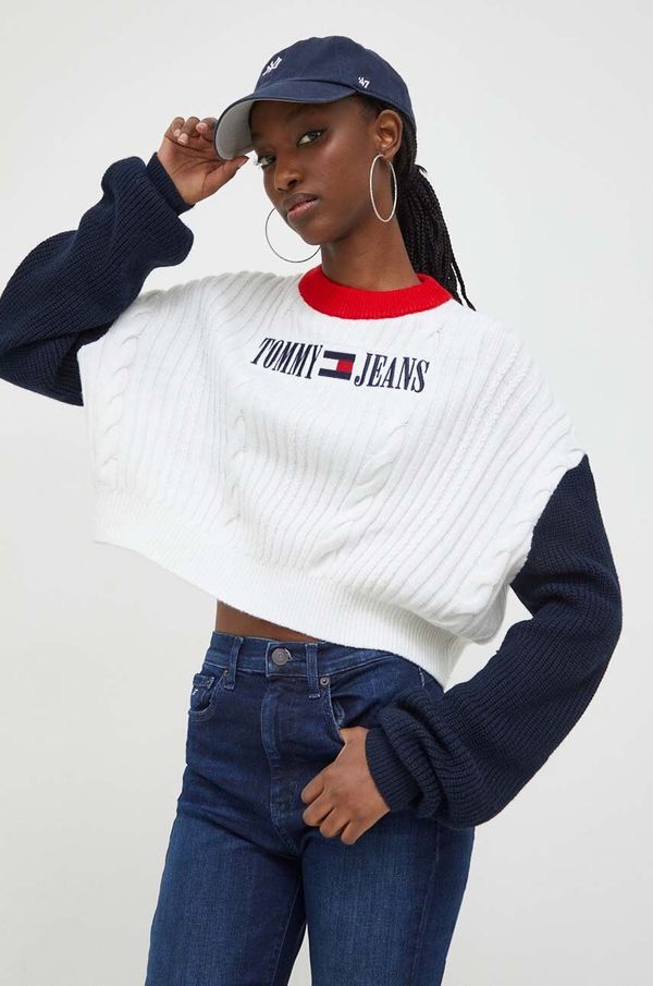 Tommy Jeans Pulover Tommy Jeans ženski, bež barva