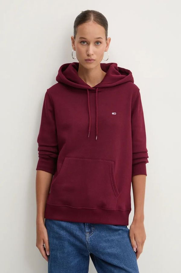 Tommy Jeans Pulover Tommy Jeans ženski, bordo barva, s kapuco, DW0DW19958