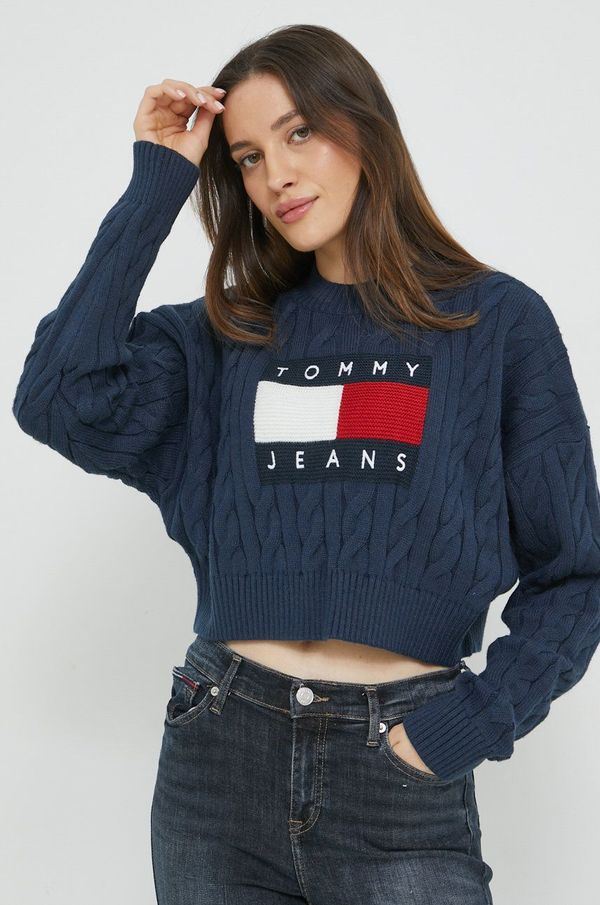 Tommy Jeans Pulover Tommy Jeans ženski, mornarsko modra barva,