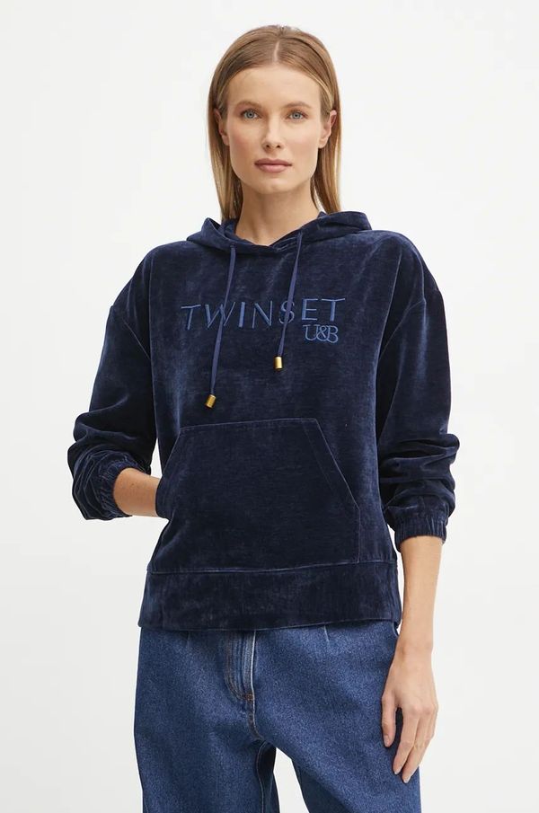 Twinset Pulover Twinset ženski, mornarsko modra barva, s kapuco, 242LL2PAA