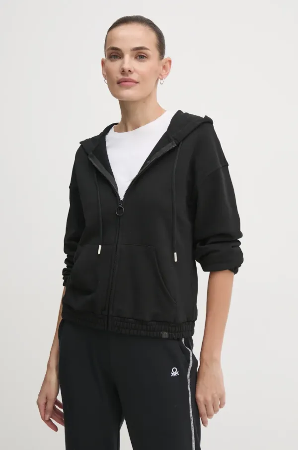 United Colors of Benetton Pulover United Colors of Benetton ženski, črna barva, s kapuco, 31NB3M06U