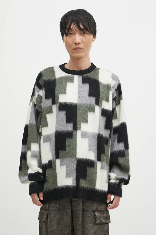 Marcelo Burlon Pulover z mešanico moherja Marcelo Burlon AOP Damier Cross Knit Crew