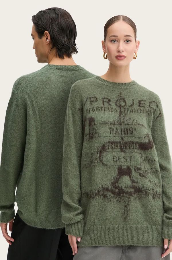 Y/Project Pulover z mešanico moherja Y/Project PARIS' BEST JACQUARD PULLOVER zelena barva, 206SW001