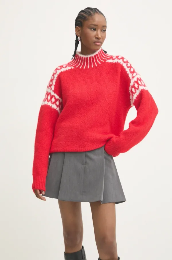 Answear Lab Pulover z volno Answear Lab rdeča barva