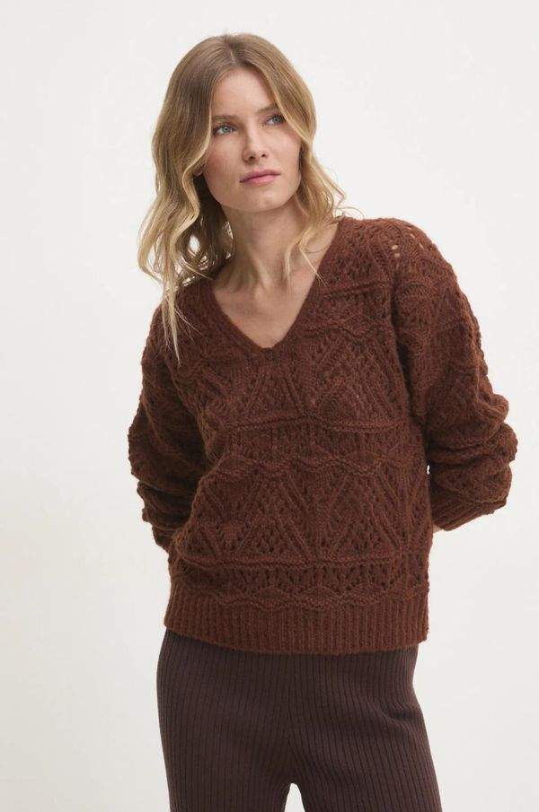 Answear Lab Pulover z volno Answear Lab rjava barva