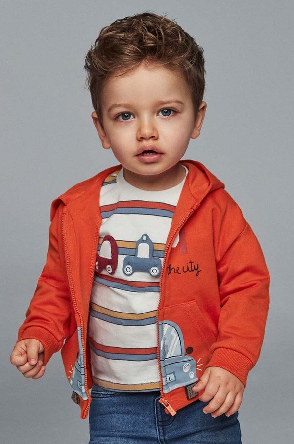 Mayoral Pulover za dojenčka Mayoral oranžna barva, s kapuco, 2475