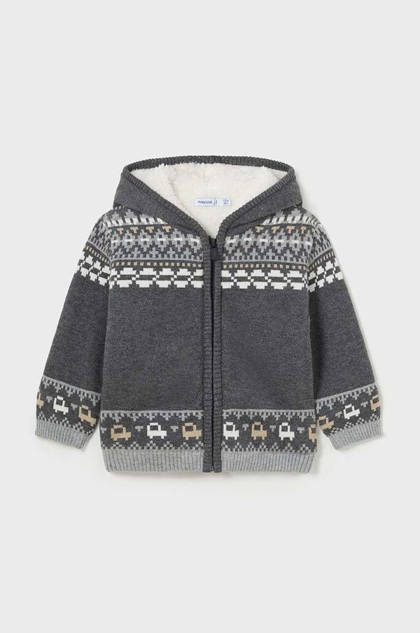 Mayoral Pulover za dojenčka Mayoral siva barva, s kapuco, 2319