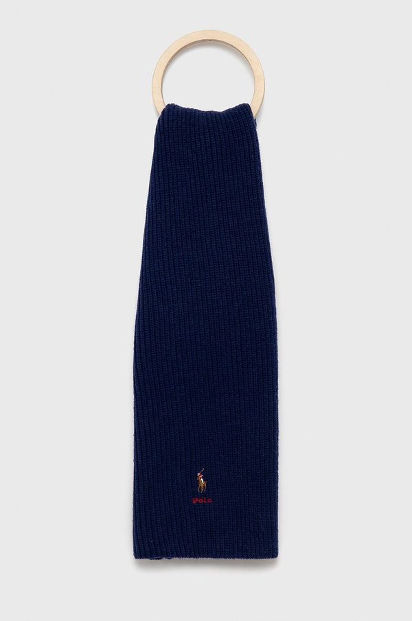 Polo Ralph Lauren Šal s primesjo volne Polo Ralph Lauren mornarsko modra barva