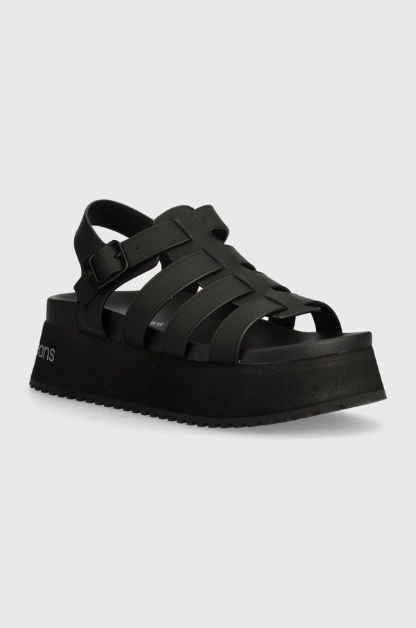 Calvin Klein Jeans Sandali Calvin Klein Jeans PLATFORM BUCKLE RUBBER MG MTL ženski, črna barva, YW0YW01513