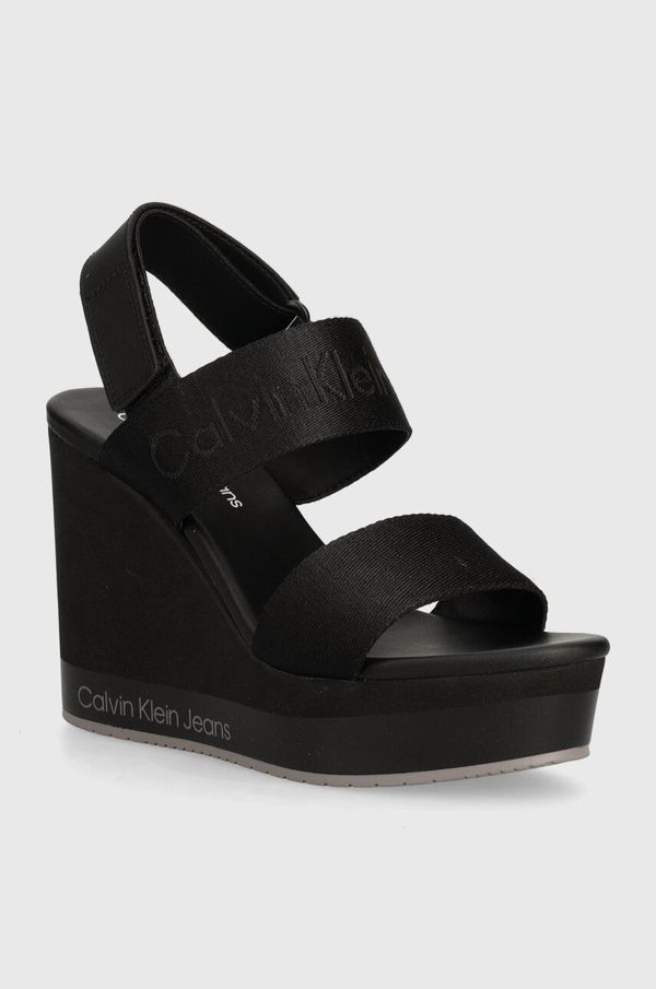 Calvin Klein Jeans Sandali Calvin Klein Jeans WEDGE SANDAL WEBBING IN MR črna barva, YW0YW01360